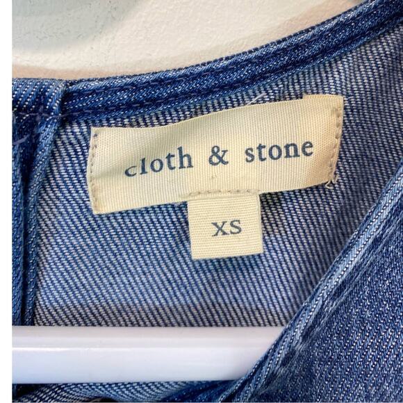 Blue Denim Statement Raw Frayed Hem Cloth & Stone Long Sleeve Cotton Shirt XS - Picture 2 of 7